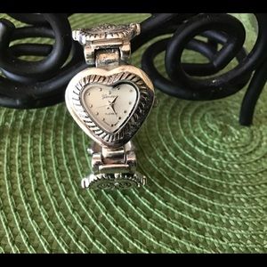 Geneva Platinum Coupled Heart Cuff Bracelet Watch